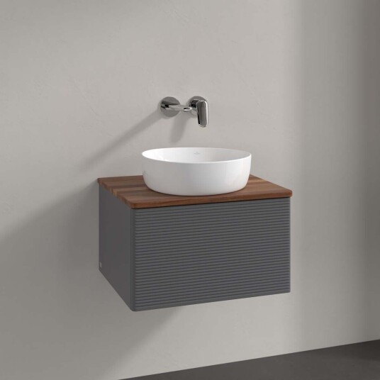 Villeroy & Boch Antao Servantskap med 1 skuff 60x50x36 cm m/lys Antrasitt/Valnøtt Villeroy & Boch Antao Servantskap med 1 skuff 60x50x36 cm m/lys Antrasitt/Valnøtt