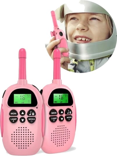 Walkie Talkie til barn med lommelykt og 3 km rekkevidde Rosa