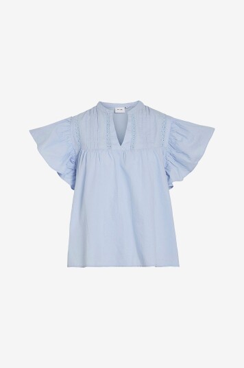 Vila - Bluse viLaurel S/S V-neck Top - Blå