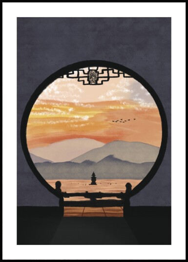 Asian Pagoda Sunset View Plakat / 70x100