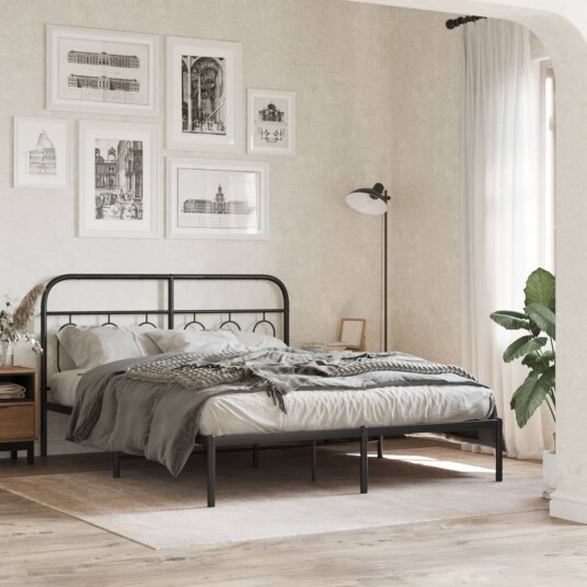  Sengeramme i metall med sengegavl svart 150x200 cm 8721102645891