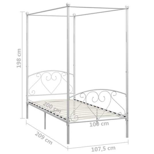 vidaXL Himmelsengeramme hvit metall 100x200 cm
