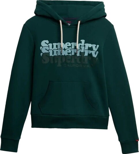 Superdry Stacked Hood Damejakke i Mørk Furugrønn Størrelse 12
