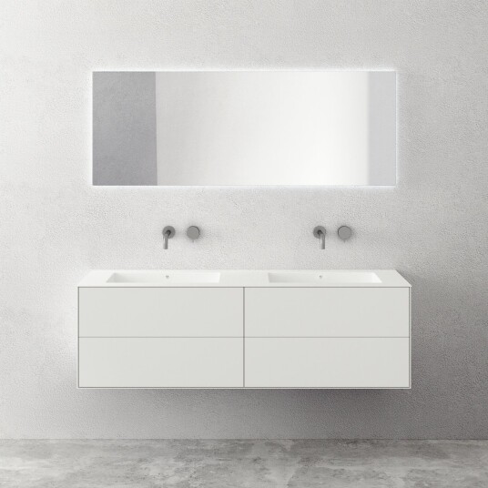 Copenhagen Chic 160D Skap med 4 skuffer dobbel vask og kabinett i Glacier White Corian® matt hvit