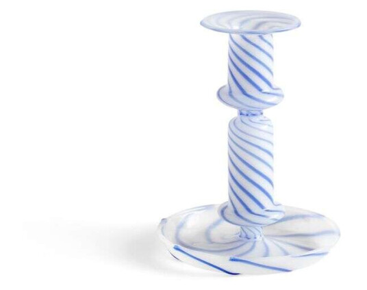 HAY Flare Stripe Milk Lysestake, Medium, Blå - Borosilikatglass