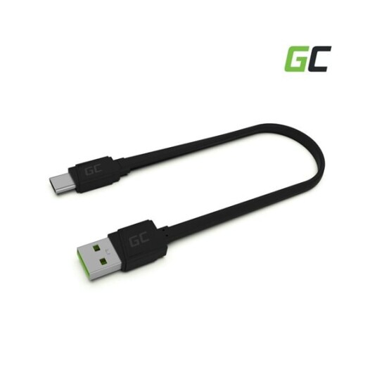 Green Cell 25 cm USB-C Hurtigladingkabel Flat Svart