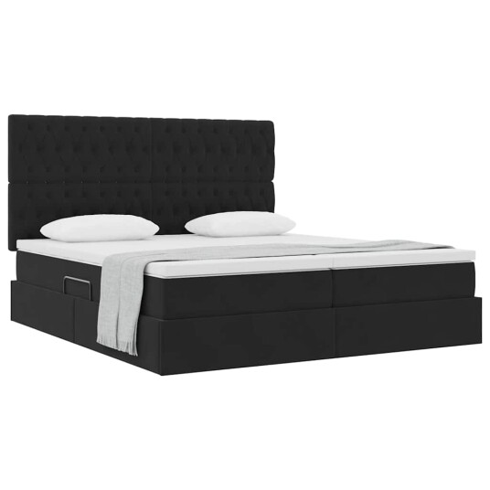 Seng med Oppbevaring med madrass Svart 180 x 200 cm Fløyel