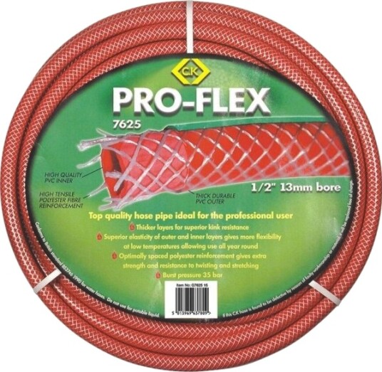 C.K Pro Flex Hageslange/Vannslange 30 M 13 Mm 1/2" Rød 1 Stk G762530 C.K Pro Flex Hageslange/Vannslange 30 M 13 Mm 1/2" Rød 1 Stk G762530