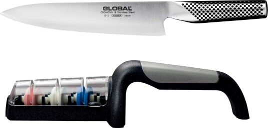 Global G 2 kokkekniv 20 cm + knivsliper