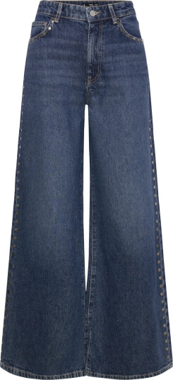 Mango Wide-Leg Studded Jeans - Blue - 32