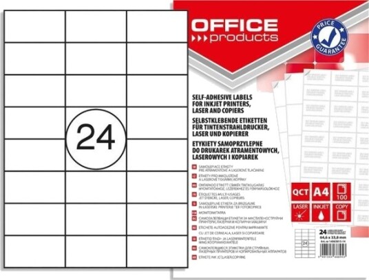 Office Products Etiketter A4 64,6 X 33,8 Mm Hvite 100