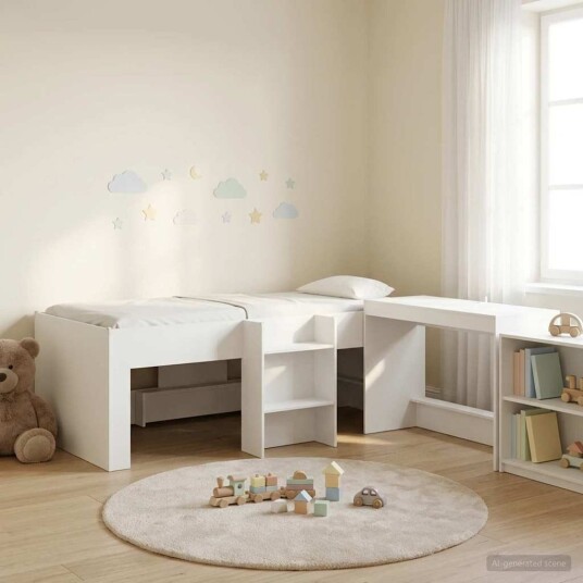  Barneseng med skrivebord Hvit 75 x 190 cm Konstruert tre