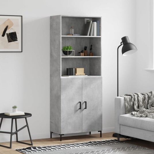 vidaXL Highboard betong grå 69,5x34x180 cm konstruert tre 8720845926243