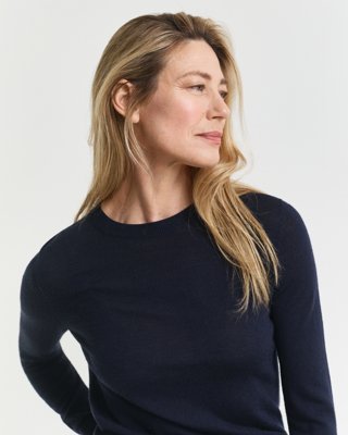 Gant Genser i ekstra fin merinoull med rund hals EVENING BLUE S
