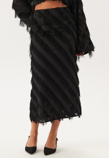 Bubbleroom Occasion Fringe Midi Skirt Black 38
