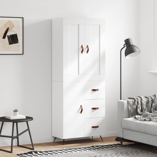 vidaXL Highboard hvit 69,5x34x180 cm konstruert tre 8720845492076
