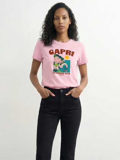 Topshop Kia Everyday Print Short Sleeve Top Rosa S
