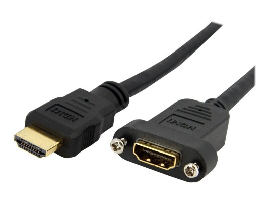 StarTech 3ft HDMI Female to Male Adapter, 4K High Speed Panel Mount HDMI Cable, 4K 30Hz UHD HDMI, 10.2 Gbps Bandwdith, 4K HDMI 1.4 Video, HDCP 1.4,