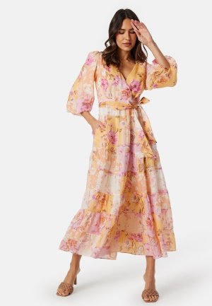 FOREVER NEW Imogen Tiered Wrap Midi Dress Amora Patchwork 36