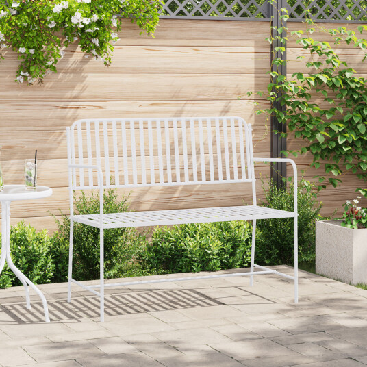 Hagebenk med lamelldesign hvit 107 cm stål Hagebenk med lamelldesign hvit 107 cm stål