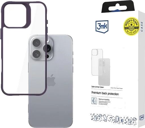 3mk Satin Armor Case+ Purple for Apple iPhone 16 Pro Max Transparent
