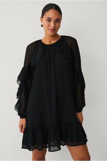 Vila Kjole viBinna O neck L/S Frill Svart