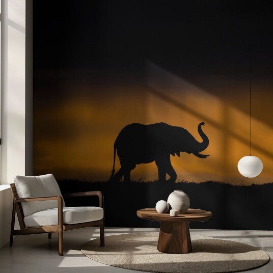 Tapet   Elefant Silhuett Solnedgang