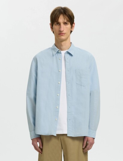 Selected Slhregfreddie Solid Seersucker Ls Shirt Blue S Selected Slhregfreddie Solid Seersucker Ls Shirt Blue S