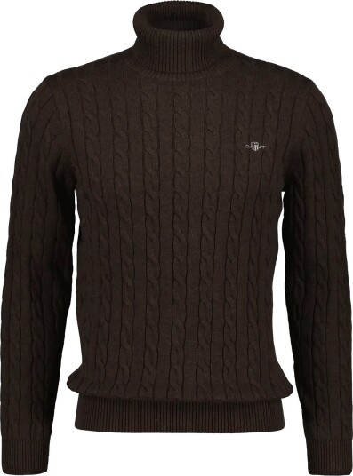 Gant Cotton Cable Turtle Neck - BLACK BROWN MELANGE - S