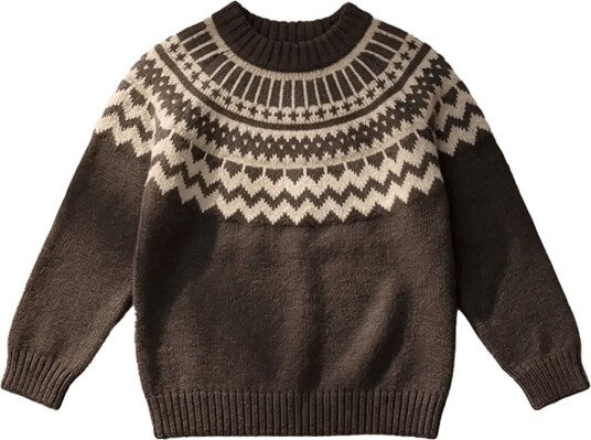 Fliink Janie Cashmere Nordic Pullover - COFFEE BEAN / SANDSHELL - 6-7Y(120 cm)