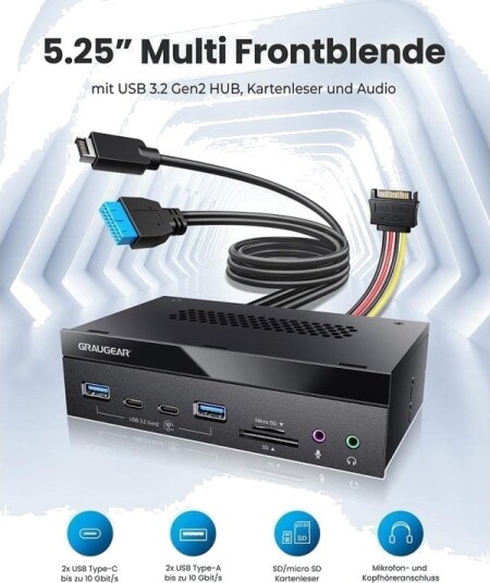 Graugear Multi Frontpanel 4-Fold + Kortleser Usb, Sd, Micro