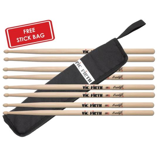 Vic Firth FS5B Freestyle 5B Bundle Pack 4 par + stikkebag