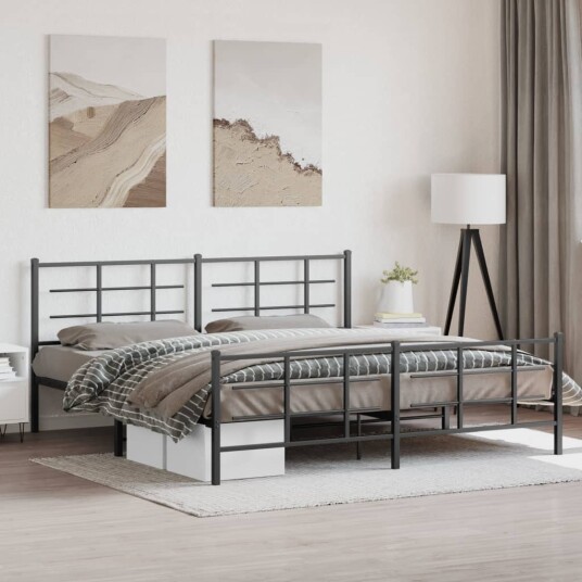  Sengeramme i metall med hode- og fotgavl svart 193x203 cm 8721012303843