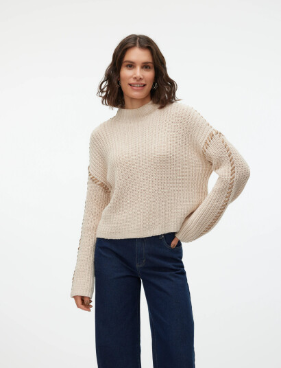 Vero Moda Vmnewcream Ls Funnelneck Pullover Boo - Beige - XL Vero Moda Vmnewcream Ls Funnelneck Pullover Boo - Beige - XL
