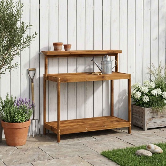 vidaXL Utendørs pottingbenk 111,5 x 48,5 x 107 cm Solid akasietre