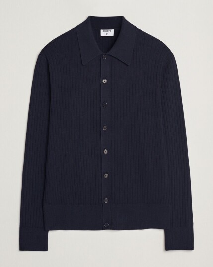 Filippa K Cotton Merino Ribbed Knitted Cardigan Navy