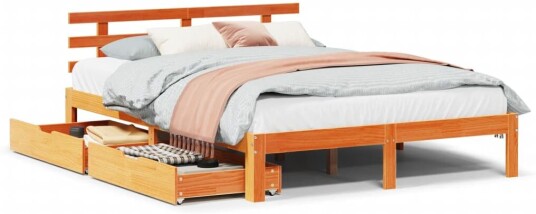 Sengeramme med skuffer voksbrun 135x190 cm heltre furu