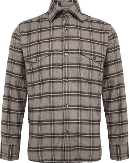 Oscar Jacobson Straight Fit Spread Flannel Check Beige XXL
