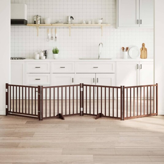 vidaXL Hundeport dør brettbar 4 paneler brun eik 320 cm heltre gran