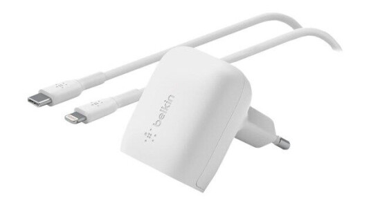 Belkin Boostcharge - Strømadapter - 20 Watt - Fast Charge, Power Delivery 3.1 (Usb-C) - På Kabel: Lightning - Hvit
