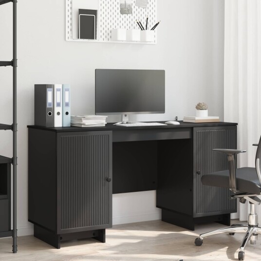 vidaXL Skrivebord Svart Konstruert tre 142,5 x 50 x 75 cm