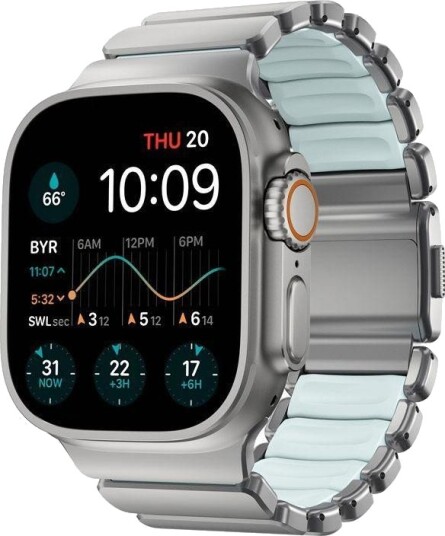 Nomad Stratos Reim til Apple Watch 49mm Naturlig Titan FKM Icy Blue Glow