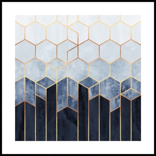 Golden Blue Hexagons Plakat / 50x50