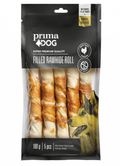 Prima Dog Fylt Råhud med Kylling 5 stk. 180g - Hundemat Prima Dog Fylt Råhud med Kylling 5 stk. 180g - Hundemat