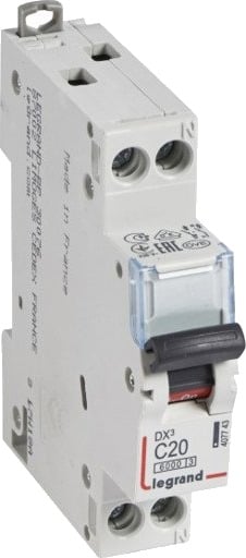 Legrand Automatsikring DX3 C 20A 1P+N, 1M, 6/10kA