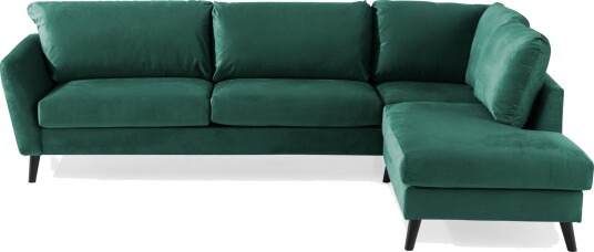 Trend 4 seters Høyrevendt L formet Sjeselongsofa i Fløyel Grønn