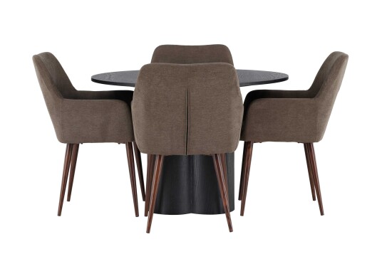 Venture Design Olivia & Tomorrow spisegruppe Brun/svart 4 stoler & bord 110 cm