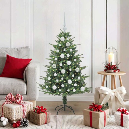 Kunstig forhåndsbelyst juletre med kule sett grønn 120 cm