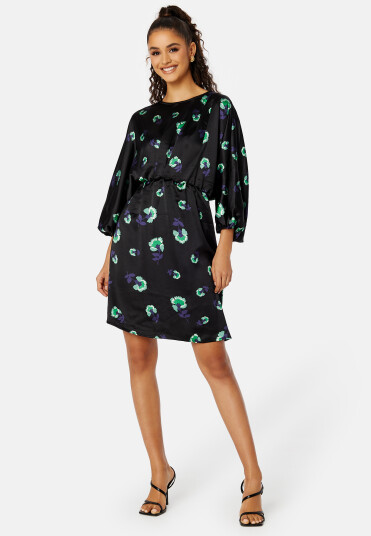 Object Collectors Item Agafia 3/4 Dress Black AOP:Fern green 34