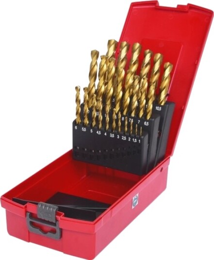 Ks Tools 330.4623, Drill, Drill Bit Set, Høyrehåndsrotasjon, Metall, Plast, Tre, 130°, Titanium-Coated High-Speed Steel (Hss-Tin)